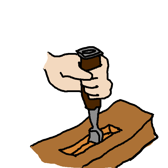 【鑿】木材・石材・金属などに穴をあけたり、溝を刻んだりするのに用いる工具。柄の先に刃がつき、柄頭を槌 (つち) でたたくか、手で突くかして削る。刃先の形により、平のみ・丸のみ・壺のみなどがある。