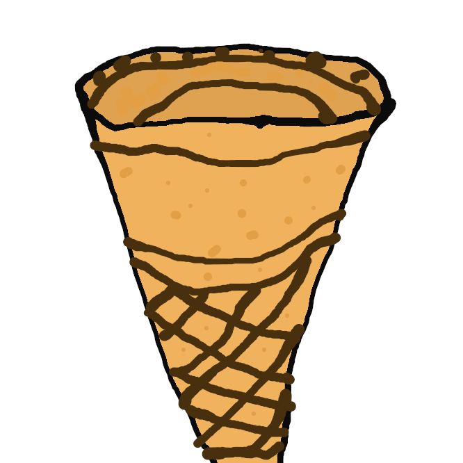 円錐形の乾燥したペイストリーで、通常ワッフルの生地に似たウエハースで作られる。これによってアイスクリームを手でそのまま握ることができ、ボウルやスプーンなしでも食べることができる。