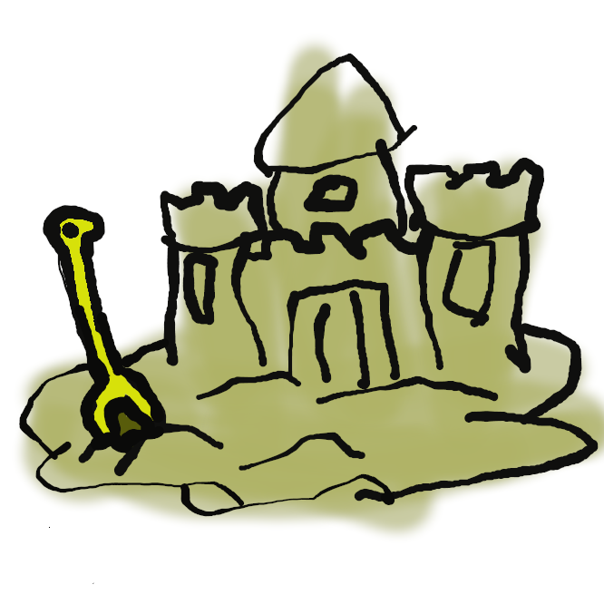 砂のかたまりを彫ったり、削ったりしてつくる城。