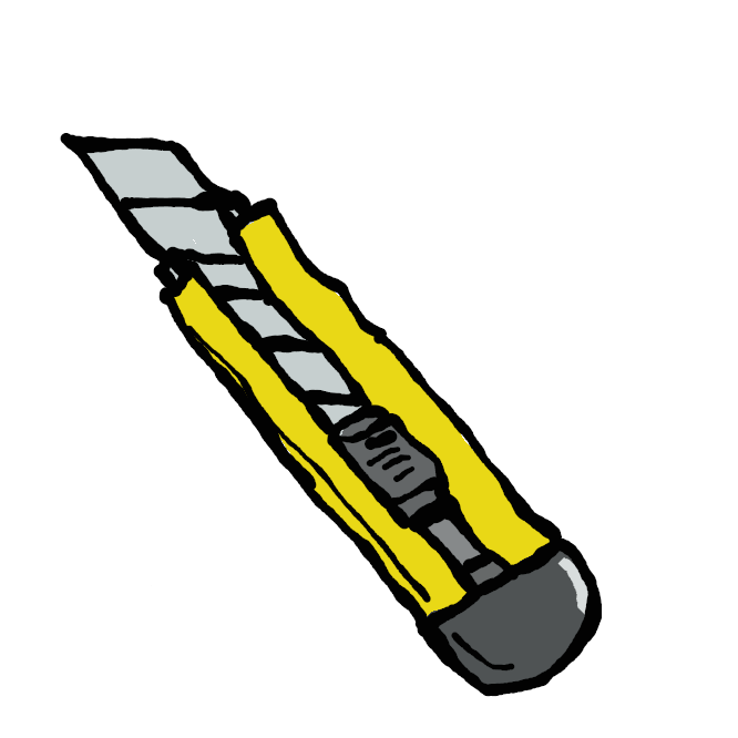 【cutter＋knife】交換可能な刃を持つ刃物である。略してカッターとも呼ばれる。もともとは紙を切るための道具として開発されたが、布や薄い合板、石膏ボードが切断できるものなど、用途に応じてさまざまな形状の製品がある。