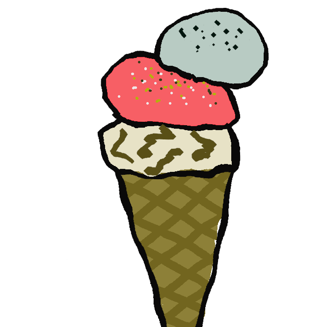 【トリプル】アイスクリームで、ダブルに更に一つ加えたもの。