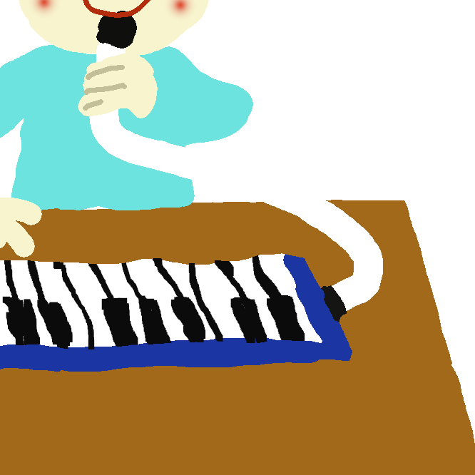 【鍵盤ハーモニカ】ハーモニカと同種のリード楽器。鍵盤を備え、吹き口から息を吹き込んで奏する。