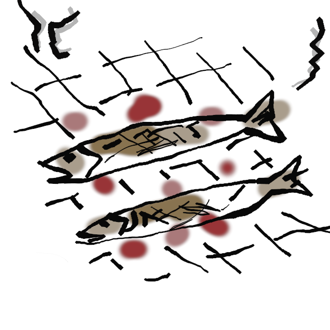 【秋刀魚】ダツ目サンマ科の海水魚。全長約40センチ。体は細長く、側扁し刀状、背部は暗青色、腹側は銀白色。外洋性回遊魚で、夏、北海道沖に現れ本土に沿って南下し伊豆諸島・四国沖に至り、春、再び北上する。常磐・房総沖を通過する10月ころのものが脂がのって最も美味。