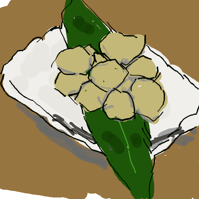 【吉備団子】もち米粉・砂糖などを材料に、碁石形に作った餅(もち)菓子。岡山の名産。