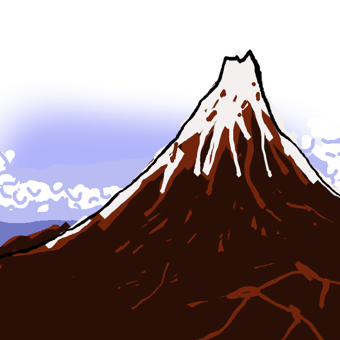 【山下白雨】葛飾北斎による風景版画のシリーズ「富嶽三十六景」の作品の一。広がった富士の裾野には黒雲と稲妻、空には入道雲が描かれている。黒富士。