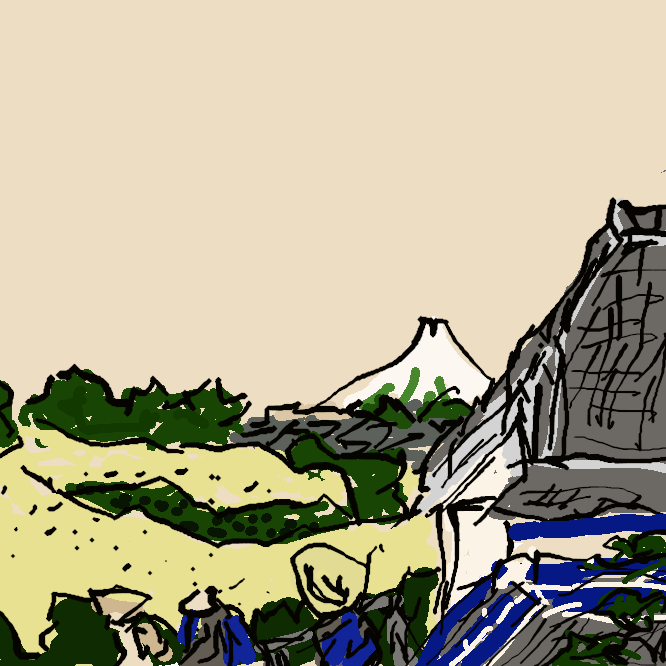 【東都駿台】葛飾北斎による風景版画のシリーズ「富嶽三十六景」の作品の一。神田駿河台の高台から眺める富士山を描いたもの。とうとするがだい。