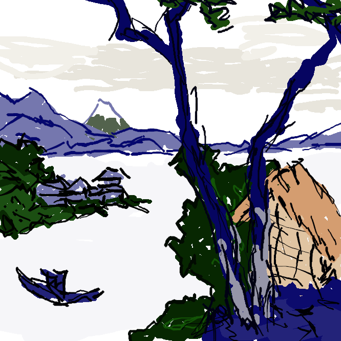【信州諏訪湖】葛飾北斎による風景版画のシリーズ「富嶽三十六景」の作品の一。諏訪湖越しの富士山を描いた作品。