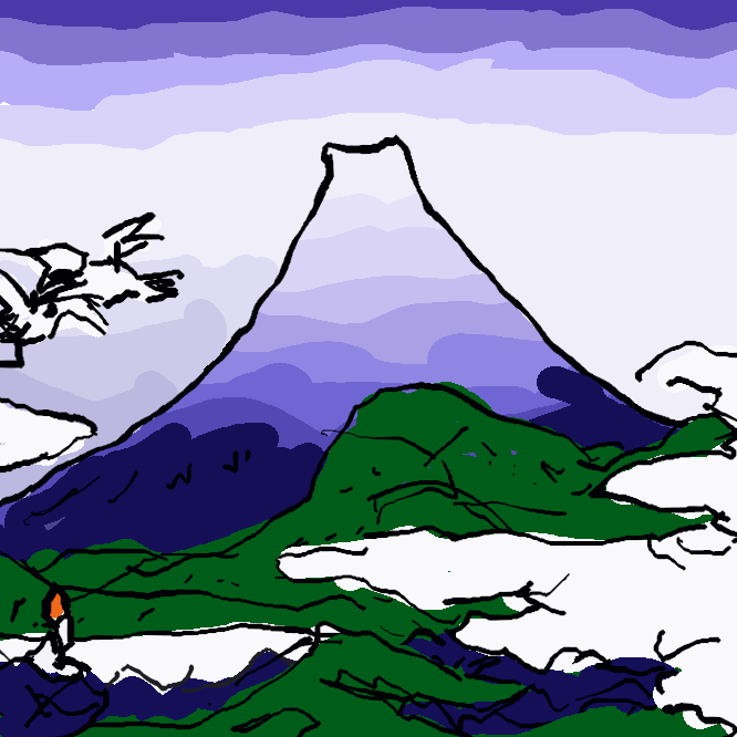 【相州梅沢左】葛飾北斎による風景版画のシリーズ「富嶽三十六景」の作品の一。現在の神奈川県中郡二宮町の梅沢付近から見える風景を描いたもの。左手前に水場に集まる鶴が描かれ、飛び立った2羽の鶴の向かう先に富士山が描かれている。