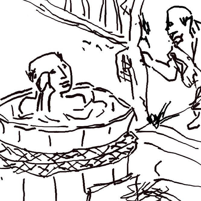 【湯船】入浴用の湯を入れ、人がその中に入る大きな箱または桶。浴槽。