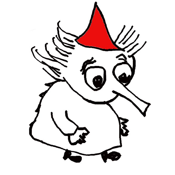 「ムーミン」シリーズに登場する大きな帽子をかぶった小さな生き物です。独特な言葉で話します。